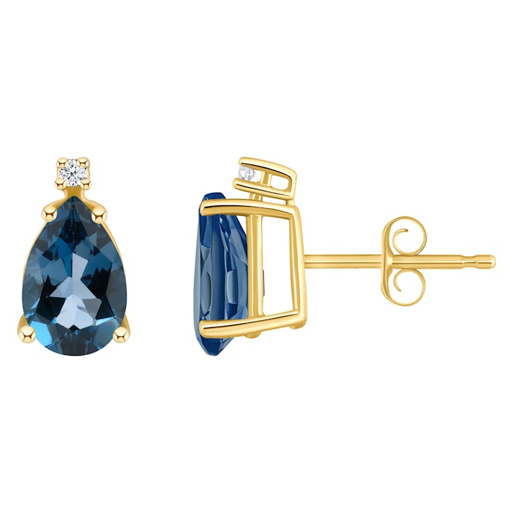 8x5mm Pear Shape London Blue Topaz with Diamond Accents 14k Yellow Gold
Stud Earrings