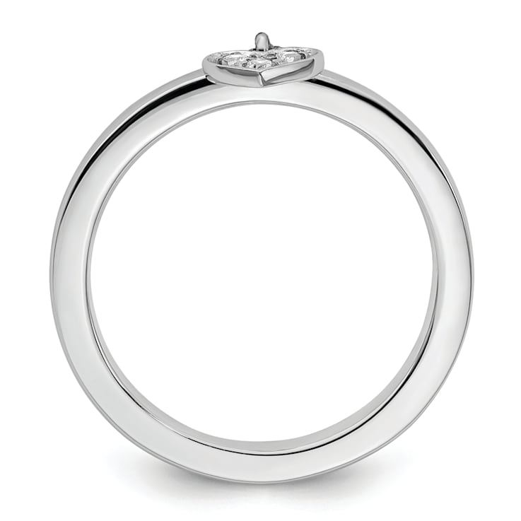 Sterling Silver Stackable Expressions Dangle Heart Diamond Ring 0.045ctw
