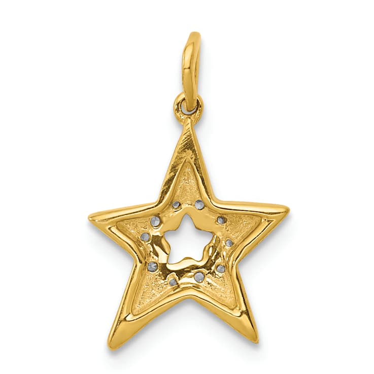 10k Yellow Gold and Rhodium Over 10k Yellow Gold Diamond Star Charm