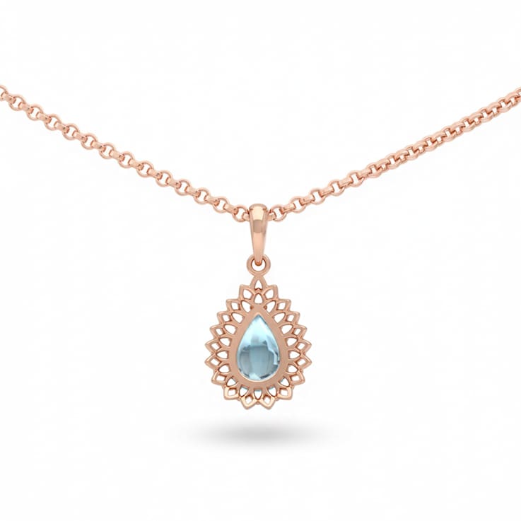 Pear Shape Blue Topaz 14K Rose Gold Over Sterling Silver Pendant with Chain