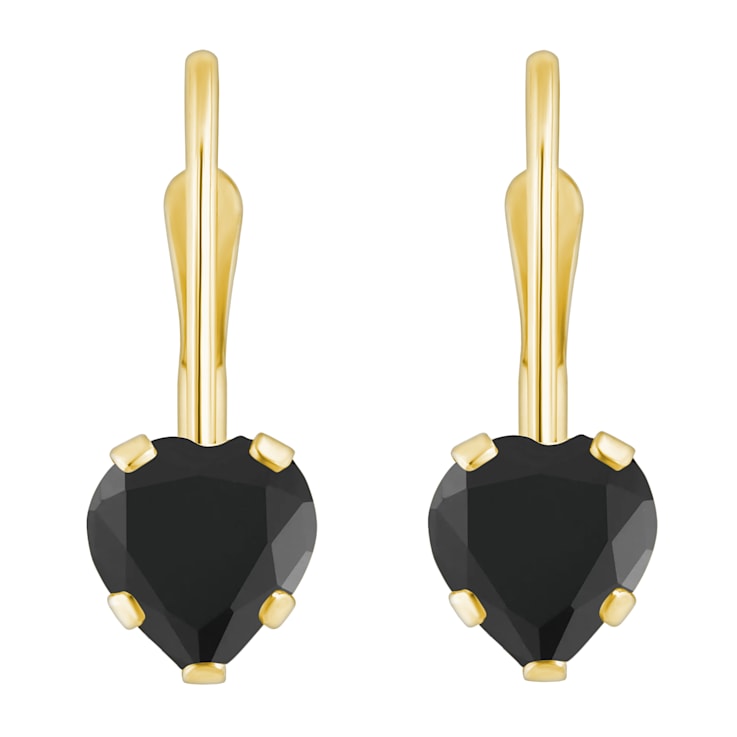 5mm Heart Shape Black Onyx 10k Yellow Gold Drop Earrings