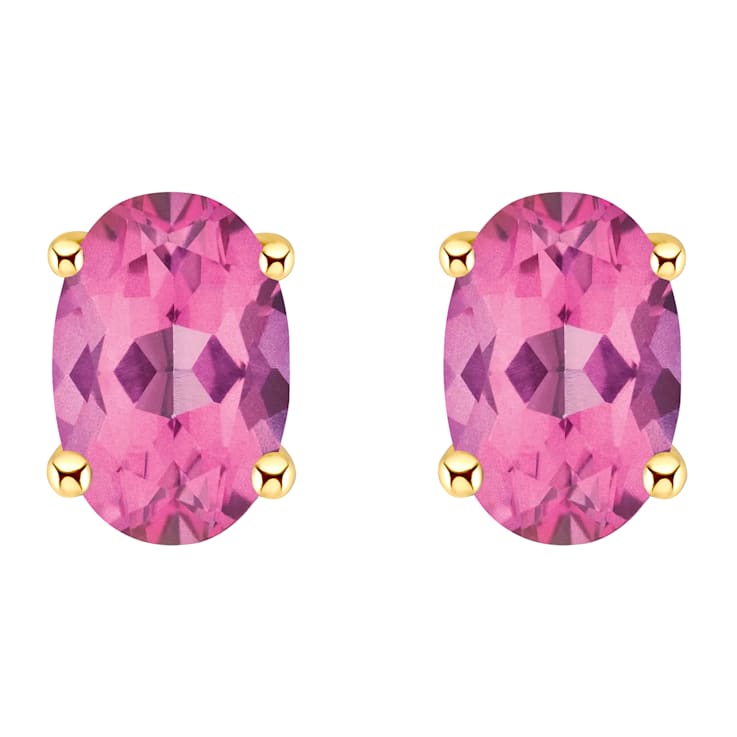 6x4mm Oval Pink Topaz 14k Yellow Gold Stud Earrings