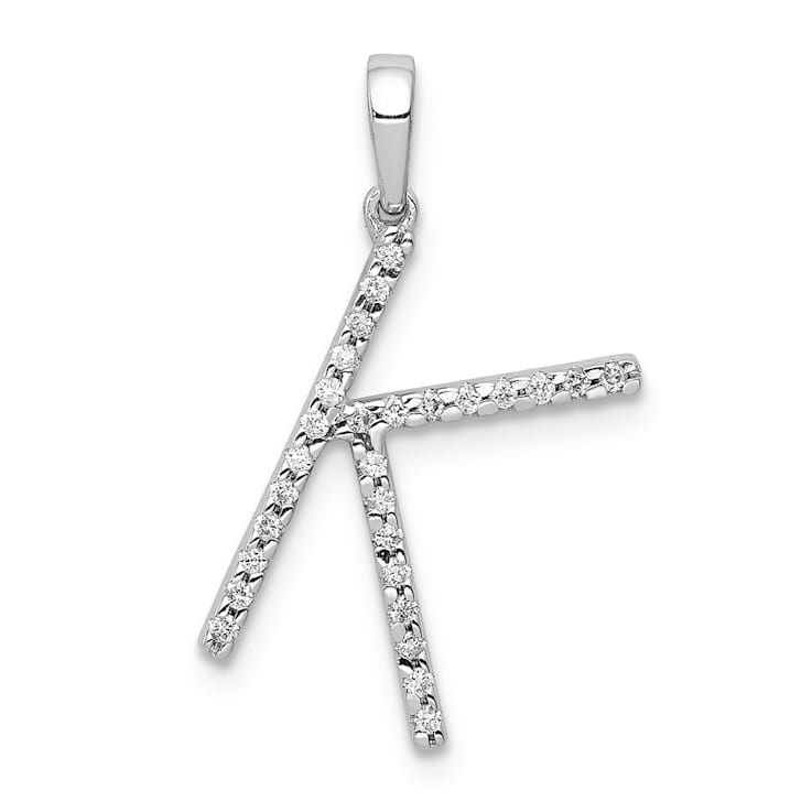 Rhodium Over 14K White Gold Diamond Letter K Initial Pendant