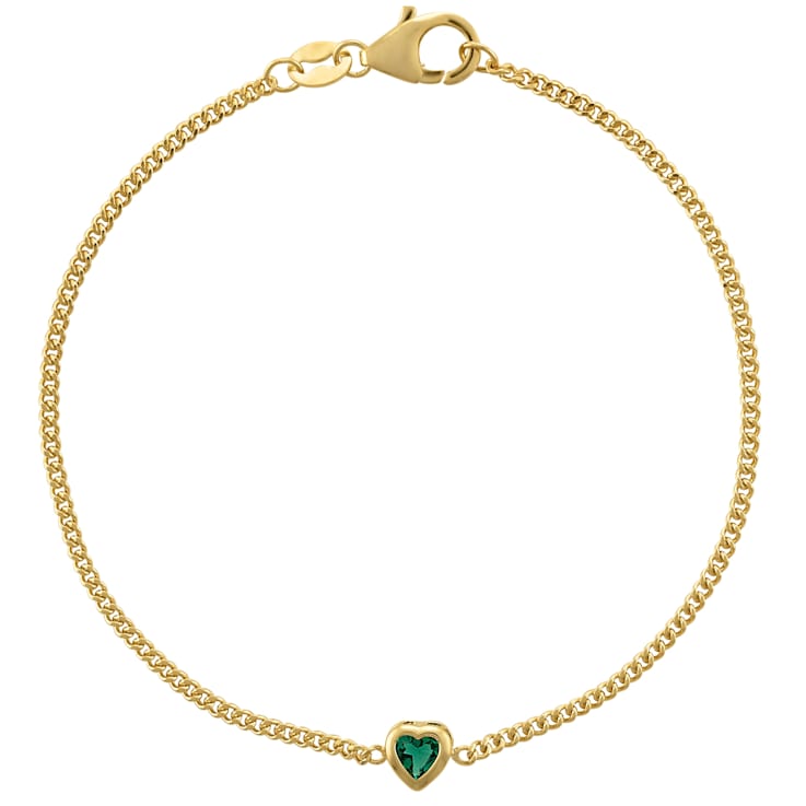 14K Yellow Gold Over Sterling Silver Lab Created Emerald Curb Chain
Bracelet .15ctw