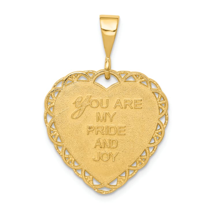 14k Yellow Gold Textured Reversible For My Daughter Heart Pendant