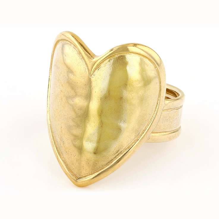 Hammered Heart Ring In 14K Gold Over Sterling Silver