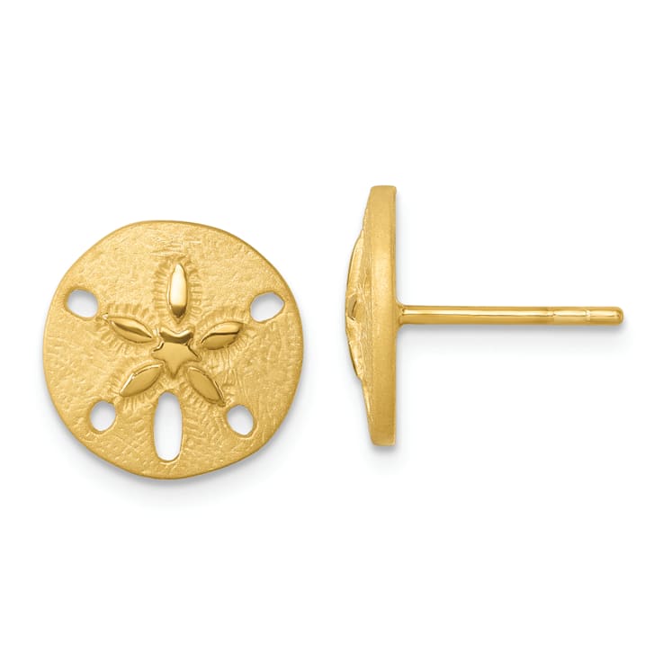 Rhodium Over Sterling Silver Yellow Sand Dollar Post Earrings