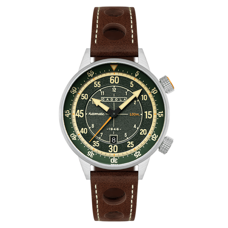 Cadola Rally Timer Green Dial White Bezel Brown Stainless Steel Band
Automatic Watch