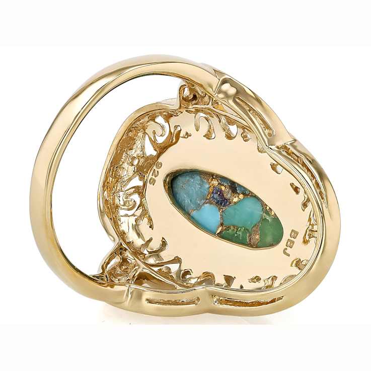 Multi-Color Blended Turquoise Oval Solitaire Ring In 18K Gold Over
Sterling Silver 20x8mm