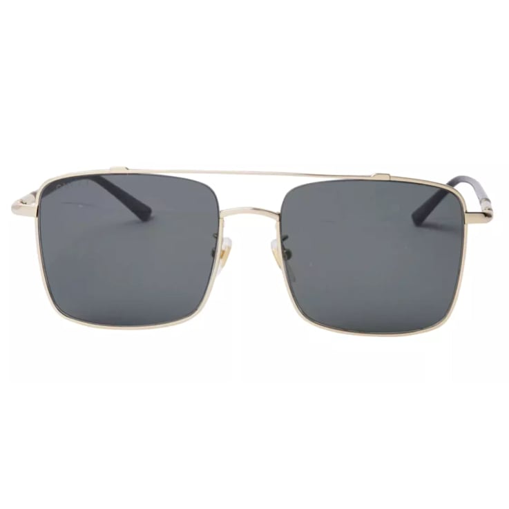 Gucci Gold Tone and Black Frame / Gray Lens Square Sunglasses