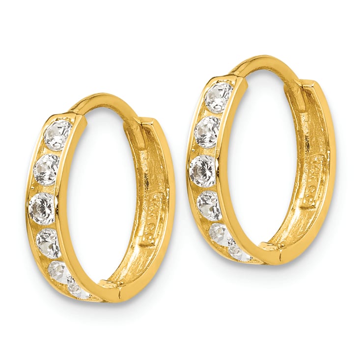14K Yellow Gold Cubic Zirconia Children's Hinged Hoop Earrings