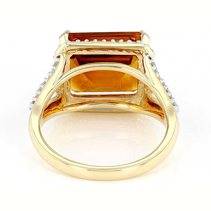 Citrine Rectangular Octagonal And White Diamond Halo Ring In Solid 14K
Yellow Gold 4.55ctw