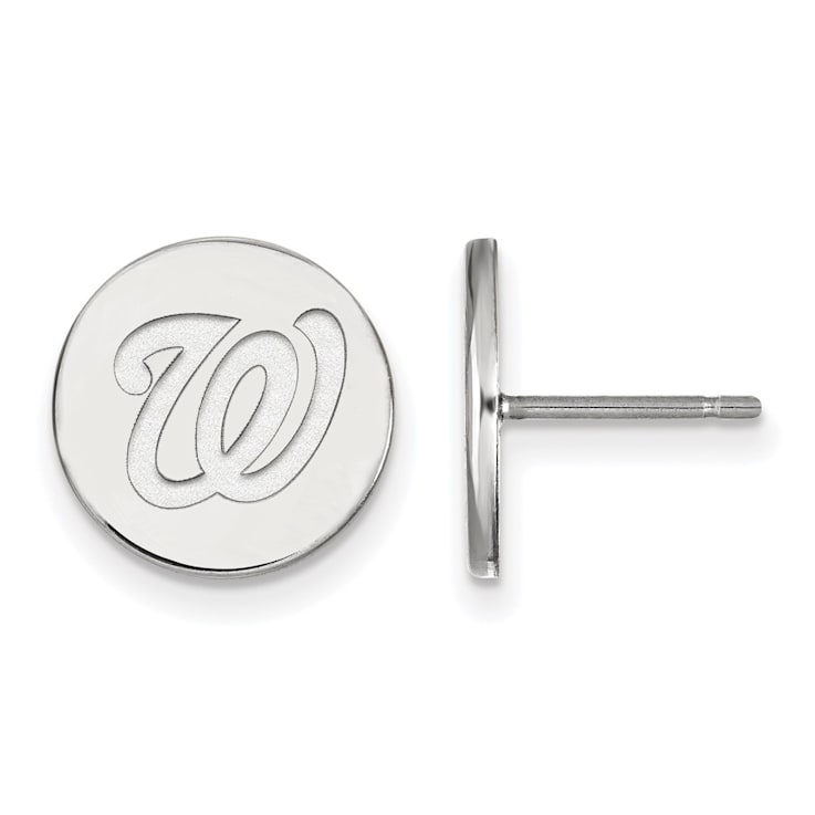 Rhodium Over Sterling Silver MLB LogoArt Washington Nationals Post Earrings
