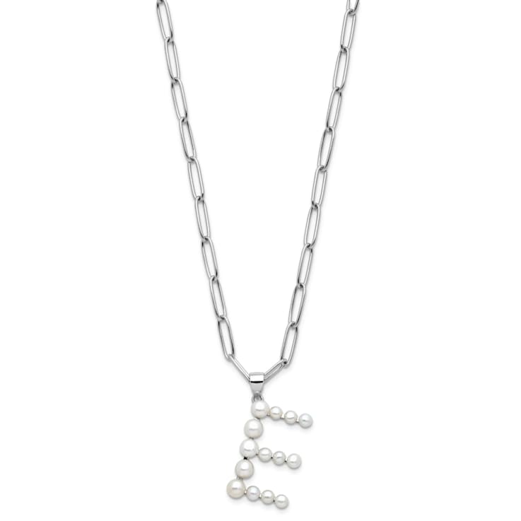 Rhodium Over Sterling Silver 3-5.5mm Freshwater Cultured Pearl LETTER E
18-inch Necklace