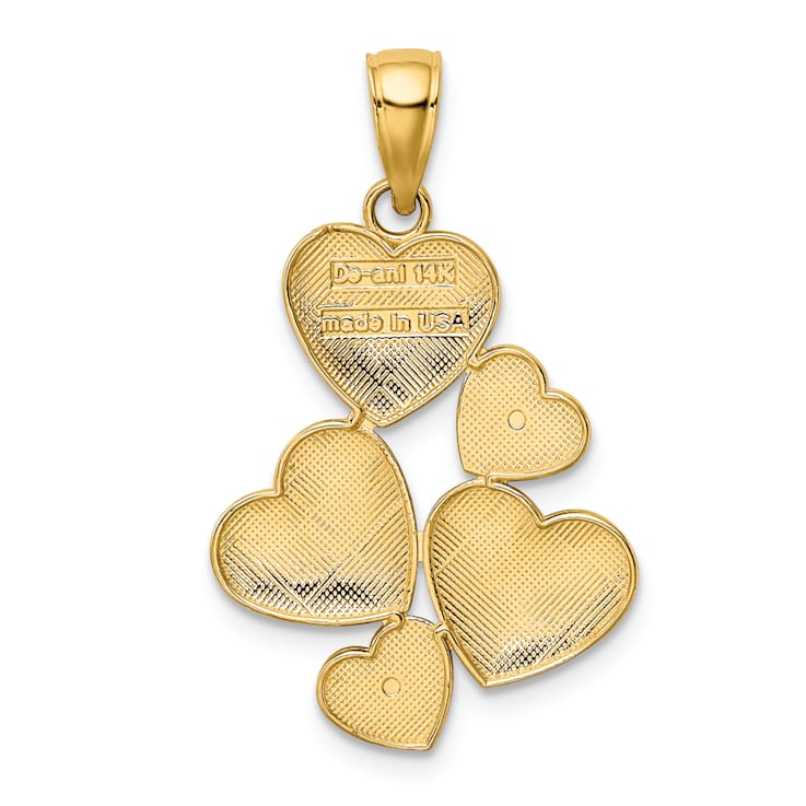 14k Yellow Gold and Rhodium Over 14k Yellow Gold Polished and Textured
Hearts Pendant