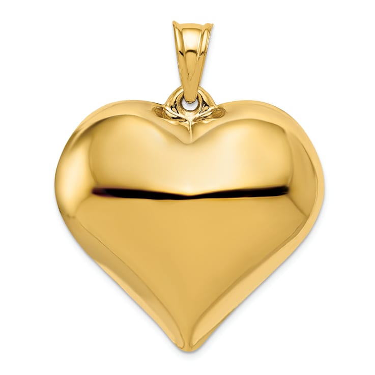 14k Yellow Gold 3D Polished Large Puffed Heart Pendant