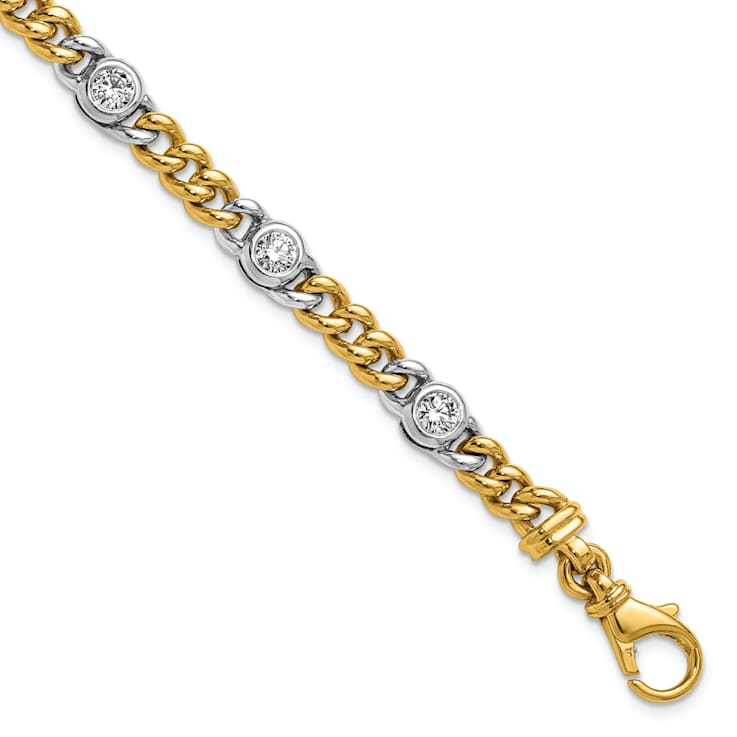 18K Yellow Gold with White Rhodium Diamond Curb 7.5-inch Bracelet
