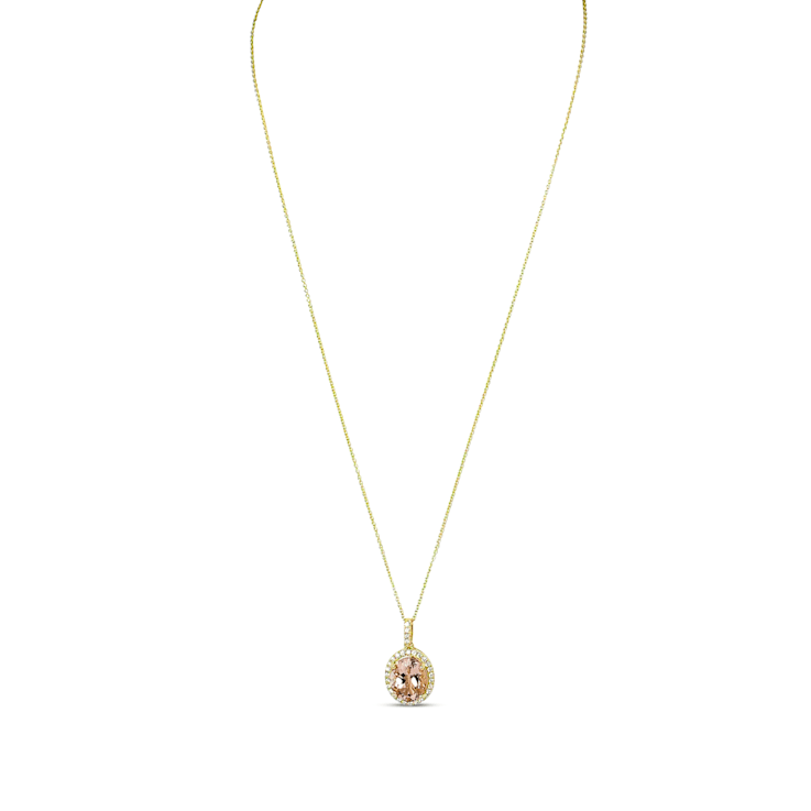 14K Yellow Gold 11x9mm Oval Morganite and Diamond Pendant 4.12ctw