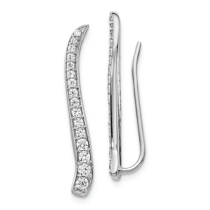Rhodium Over 14K White Gold Lab Grown Diamond Ear Climber Earrings