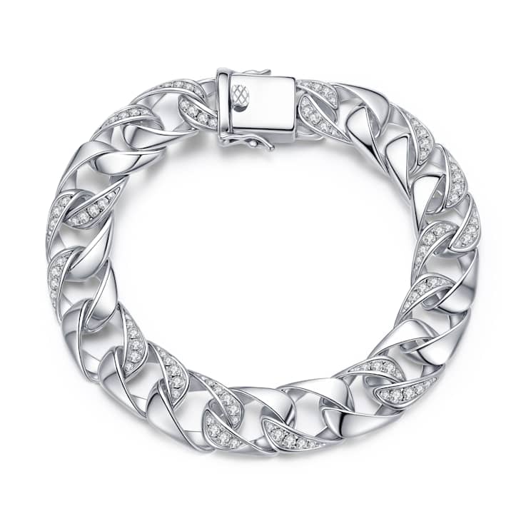 Interwoven CZ Pave Statement Bracelet In Sterling Silver