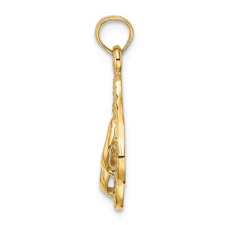14k Yellow Gold 3D Textured Reversible Key West Double Flip-flop Charm