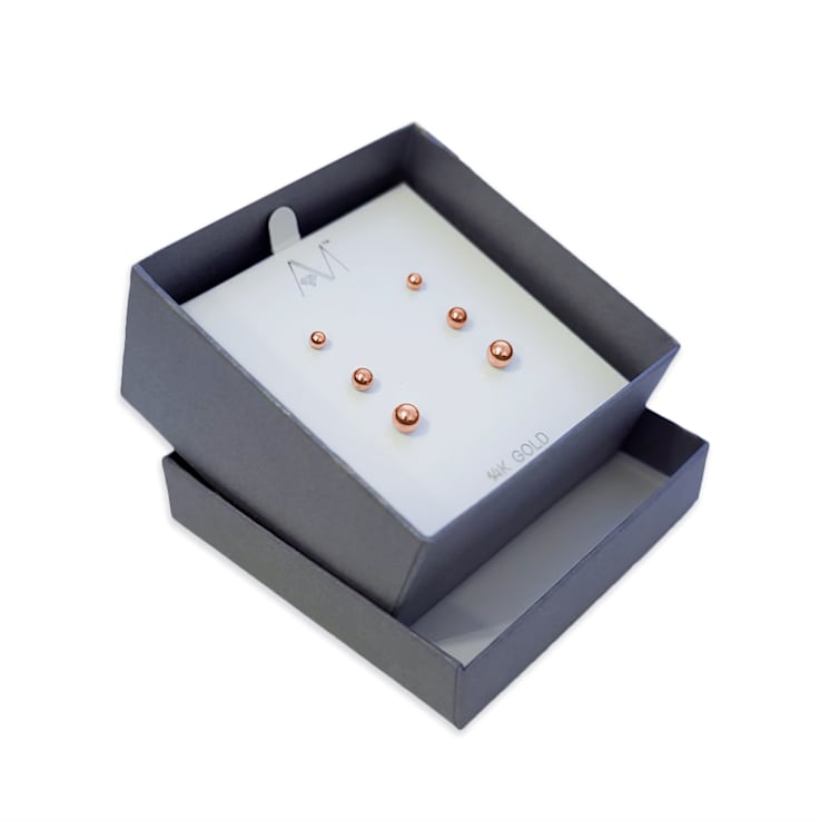 3-Pack 14k Rose Gold Ball Stud Earrings - 3mm, 4mm, and 5mm Sizes
