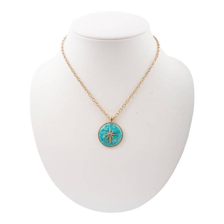 Barse Turquoise Celestial Star Pendant Necklace In Bronze
