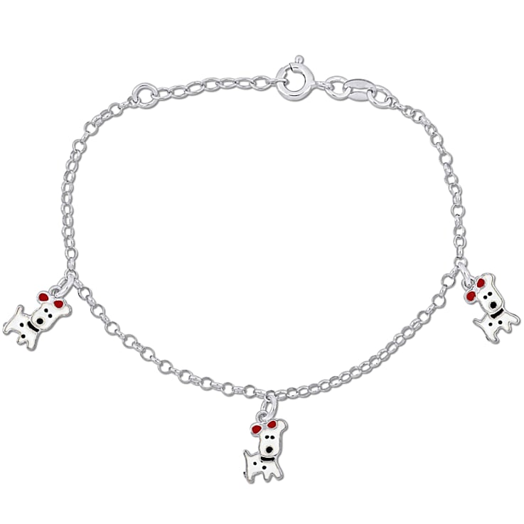 Children's White Dog Charm Bracelet in Sterling Silver