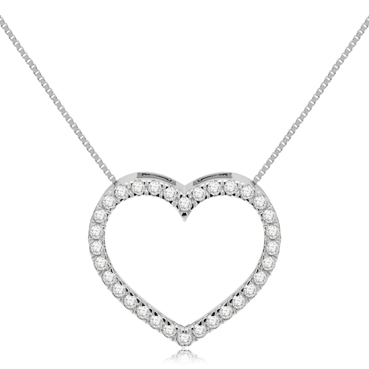 White Cubic Zirconia 14k Yellow Gold Heart Pendant With Chain 0.35ctw