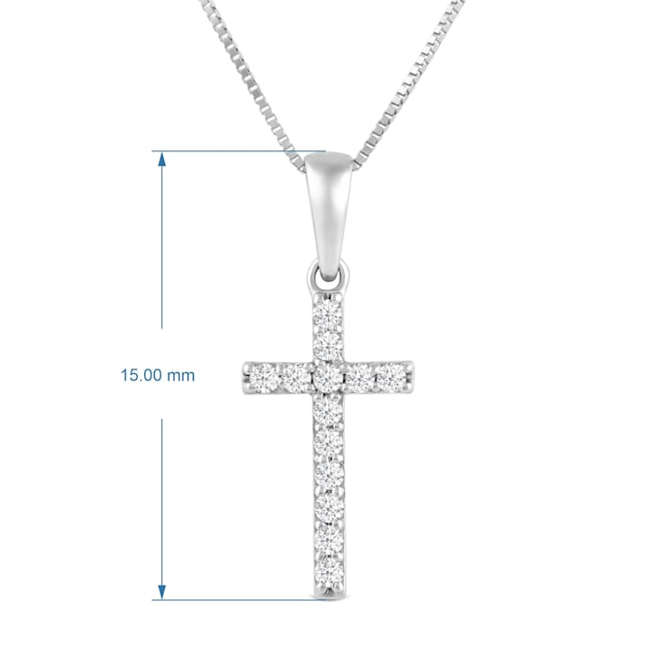 White Cubic Zirconia 14k White Gold Cross Pendant With Chain 0.30ctw