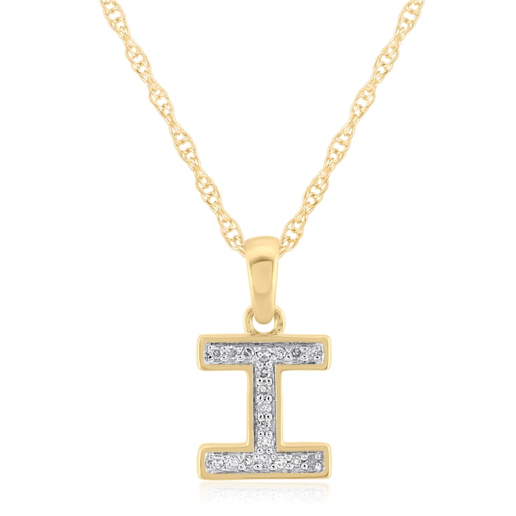White Diamond Accent 10k Yellow Gold I Initial Pendant With 18” Rope Chain