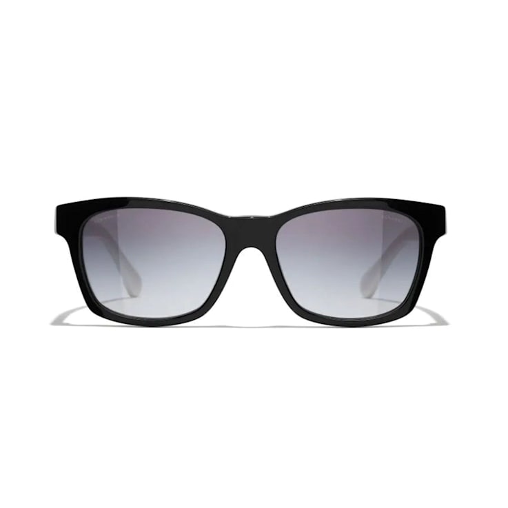 Chanel Black Frame with White Arms/Gray Lens Sunglasses