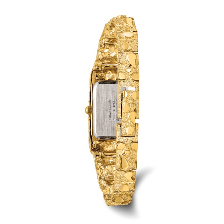 14k Yellow Gold Ladies Rectangular Black 15x31mm Dial Solid Nugget Watch