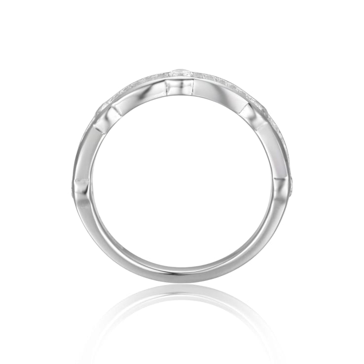 Baguette and Round White Topaz Sterling Silver Scalloped Design Band
Ring, 0.33ctw