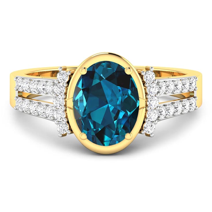 2.2ctw London Blue Topaz and Diamond 14K Yellow Gold Halo Ring