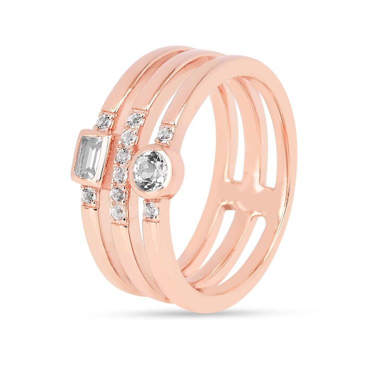 White Sapphire Stacked Ring 14K Rose Gold Over Sterling Silver Multi
Shape Ring