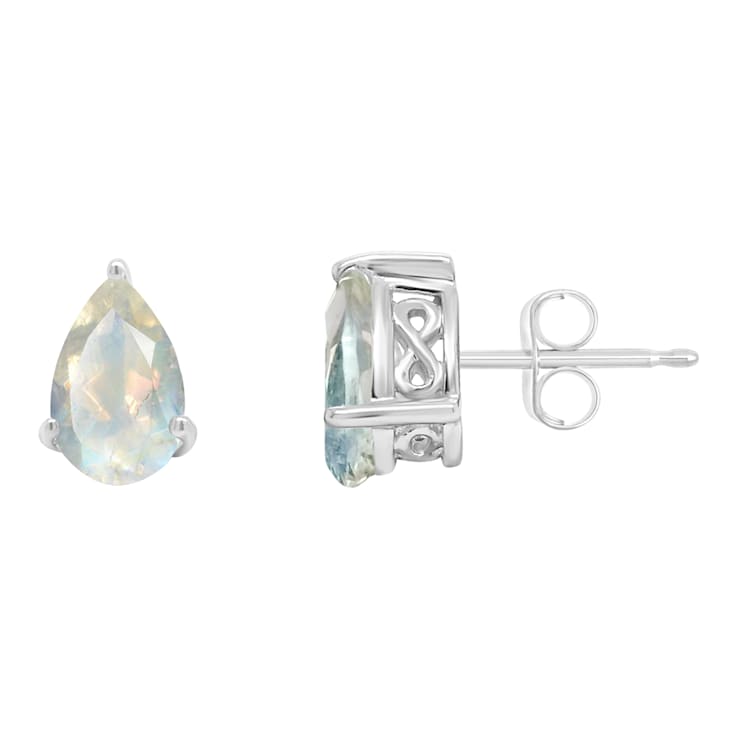 8x5mm Pear Shape Moonstone Rhodium Over Sterling Silver Stud Earrings