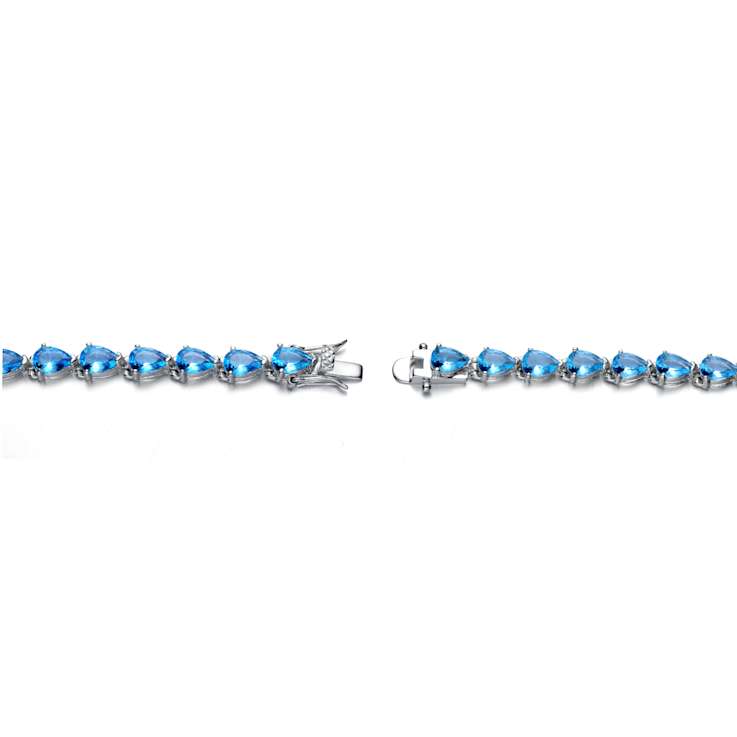 Blue Topaz Color CZ Pear Shape Tennis Bracelet In White Rhodium Over Brass
