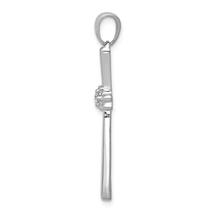 Rhodium Over 14k White Gold Diamond Cross Pendant