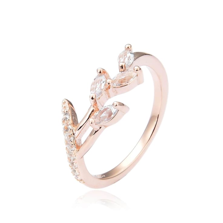 White Sapphire 14K Rose Gold Over Sterling Silver Dainty Leaf Design
Ring, 0.45ctw