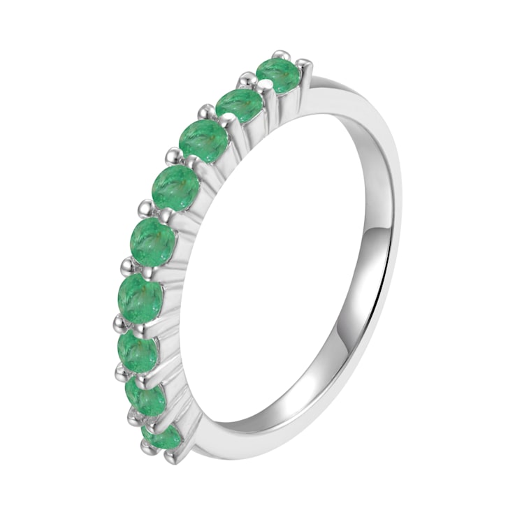 Round Emerald Sterling Silver Anniversary Style Stackable Band Ring, 0.80ctw