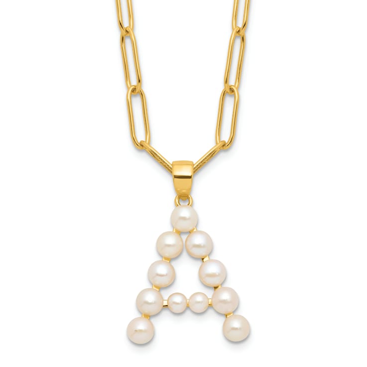 Gold Tone Sterling Silver 3-5.5mm Freshwater Cultured Pearl LETTER A
18-inch Necklace