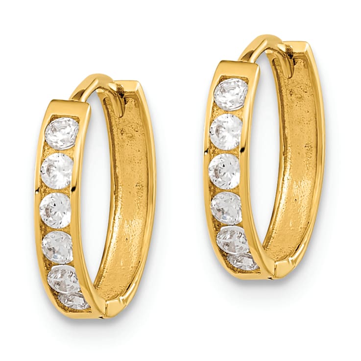 14K Yellow Gold Cubic Zirconia Hinged Hoop Earrings