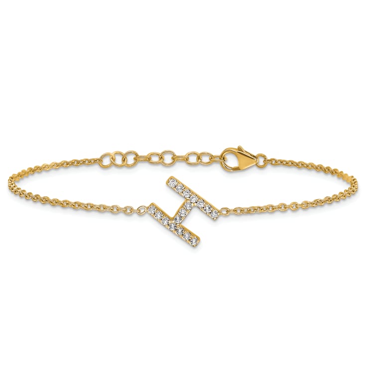14k Yellow Gold Diamond Sideways Letter H Bracelet