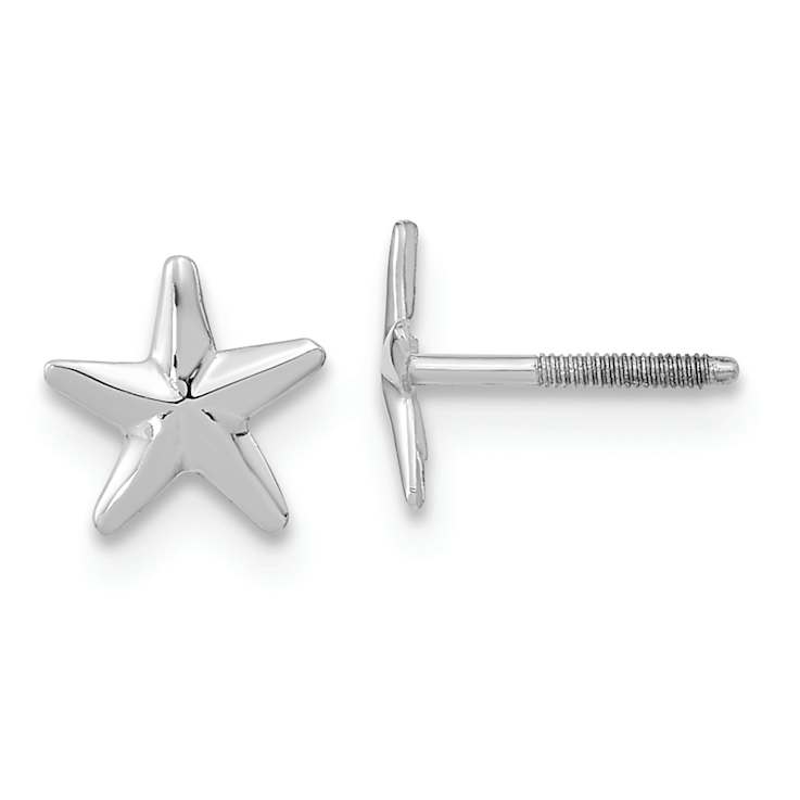 Rhodium Over 14k White Gold Children's 7mm Star Stud Earrings