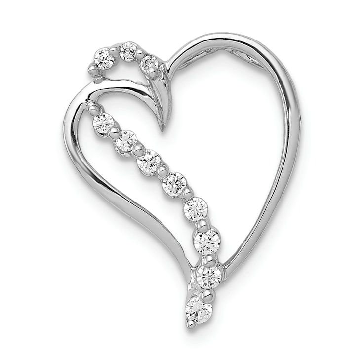 Rhodium Over 14k White Gold Diamond Heart Chain Slide Pendant