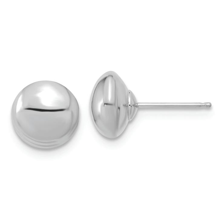 Rhodium Over 14k White Gold 8mm Polished Button Stud Earrings
