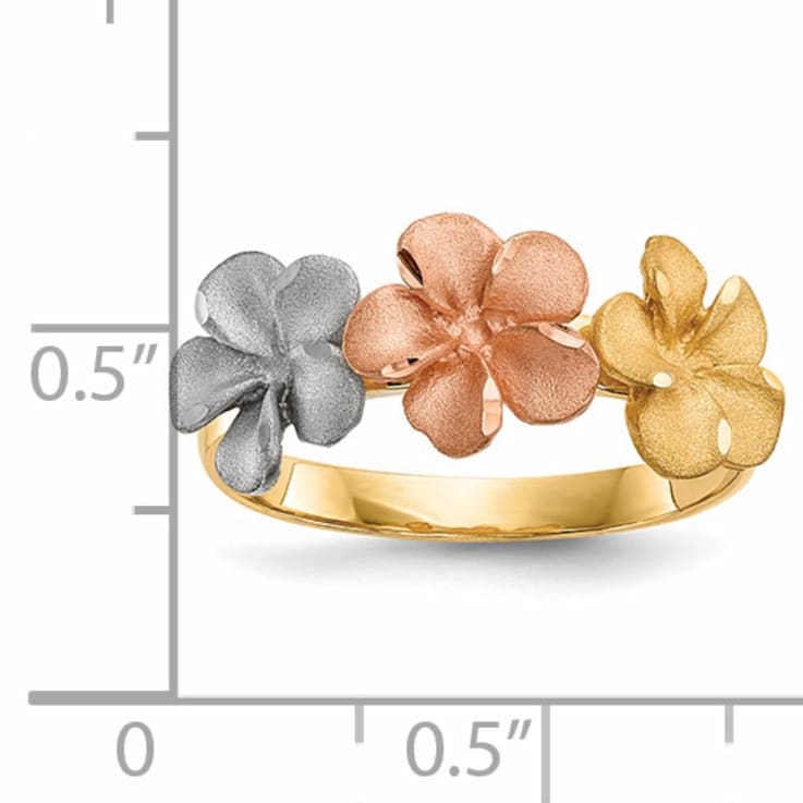 14K Satin Diamond-cut 3-Plumerias Ring