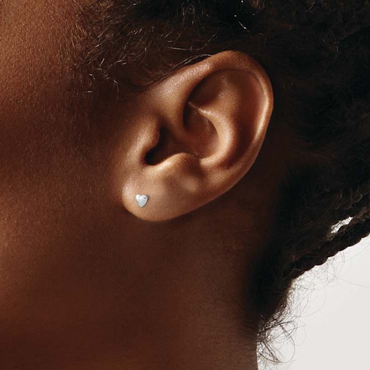 Rhodium Over 14k White Gold Children's 5mm Heart Stud Earrings