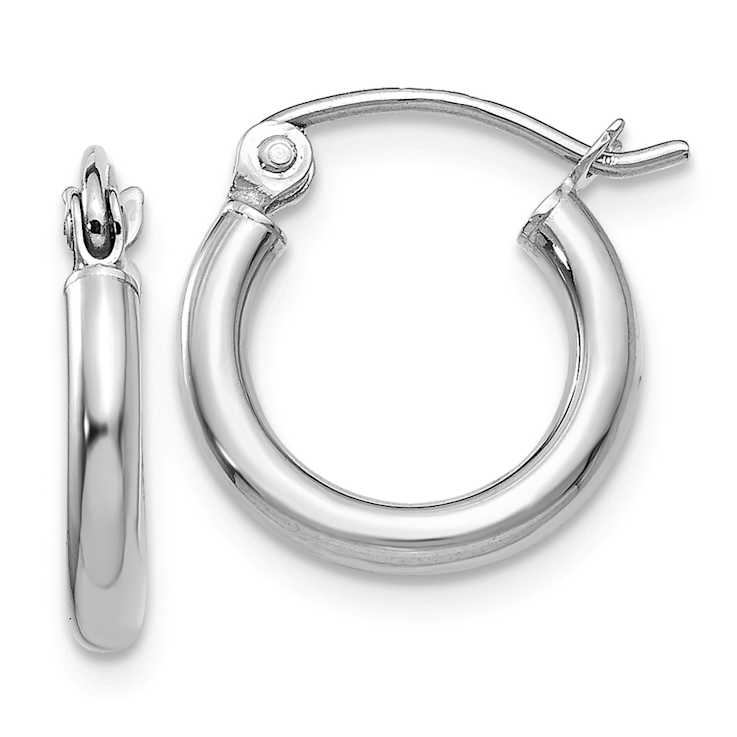 Rhodium Over 14k White Gold Polished 1/2" Tube Hoop Earrings